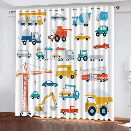 WOSUBI Vorhänge Blickdicht 160x200 cm LKW-Bagger Vorhänge Wohnzimmer mit Ösen 3D Cartoon-Tiere Schlafzimmer Vorhänge Blickdicht 2Er Set Junge Mädchen von WOSUBI