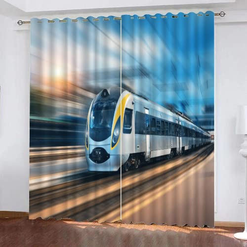 WOSUBI Vorhänge Blickdicht 230x234 cm Zug Eisenbahn Vorhänge mit Ösen Wärmeisolierend Straßenbahn Gardine Polyester für Schlafzimmer Kinderzimmer Wohnzimmer 2Er Set von WOSUBI