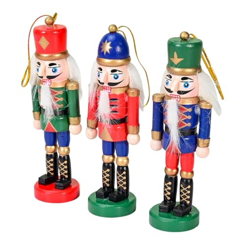 WOURRD Set Mit 3 Bunten Nussknacker Figuren Zum Aufhängen Weihnachtsbaumschmuck Festliche Heimdekoration Holzfiguren von WOURRD