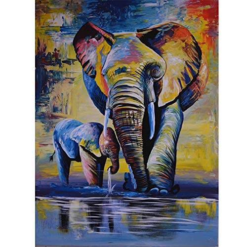 5D Diamond Painting Diamant Malerei Painting Bilder, Wowdecor Bunt Elefant Familie Fluss Tiere Full Set Groß DIY Diamant Gemälde Malen Nach Zahlen von WOWDECOR