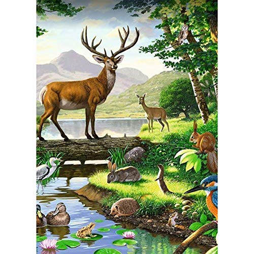 5D Diamond Painting Diamant Malerei Painting Bilder, Wowdecor Elch Hirsch Hase Fluss Wald Tiere Full Set Groß DIY Diamant Gemälde Malen Nach Zahlen von WOWDECOR