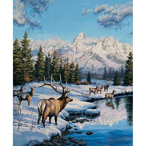 5D Diamond Painting Diamant Malerei Painting Bilder, Wowdecor Elch Hirsch Winter Schnee Landschaft Full Set Groß DIY Diamant Gemälde Malen Nach Zahlen von WOWDECOR