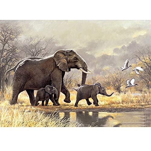 5D Diamond Painting Diamant Malerei Painting Bilder, Wowdecor Elefant Familie Dschungel Kran Tiere Full Set Groß DIY Diamant Gemälde Malen Nach Zahlen von WOWDECOR