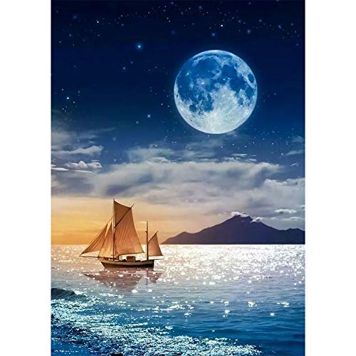 5D Diamond Painting Diamant Malerei Painting Bilder, Wowdecor Fähre Boot Meer Mond Sternenhimmel Himmel Full Set Groß DIY Diamant Gemälde Malen Nach Zahlen von WOWDECOR