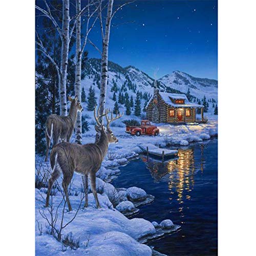 5D Diamond Painting Diamant Malerei Painting Bilder, Wowdecor Hirsch Elch Kabine Auto Winter Schnee Full Set Groß DIY Diamant Gemälde Malen Nach Zahlen von WOWDECOR