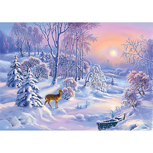 5D Diamond Painting Diamant Malerei Painting Bilder, Wowdecor Hirsch Winter Schnee Landschaft Full Set Groß DIY Diamant Gemälde Malen Nach Zahlen von WOWDECOR