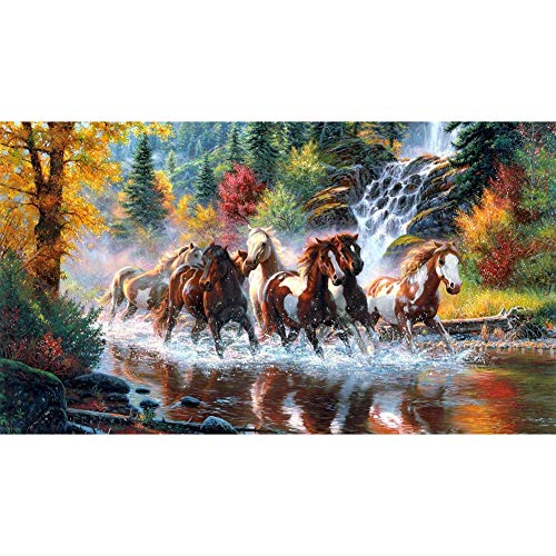 5D Diamond Painting Diamant Malerei Painting Bilder, Wowdecor Pferd Tier Wasserfall Wald Landschaft Full Set Groß DIY Diamant Gemälde Malen Nach Zahlen von WOWDECOR