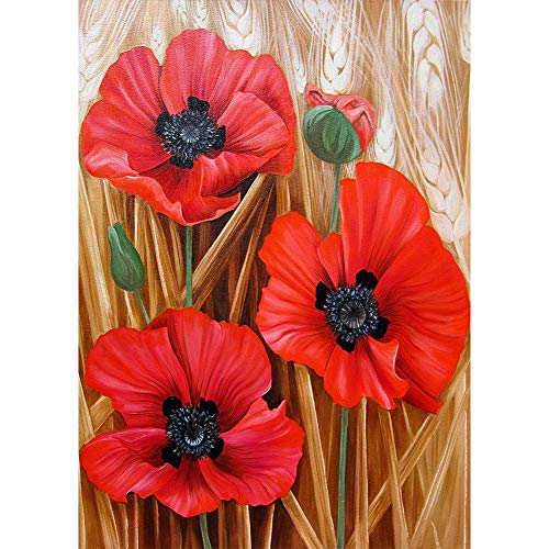 5D Diamond Painting Diamant Malerei Painting Bilder, Wowdecor Rot Mohn Blumen Full Set Groß DIY Diamant Gemälde Malen Nach Zahlen von WOWDECOR