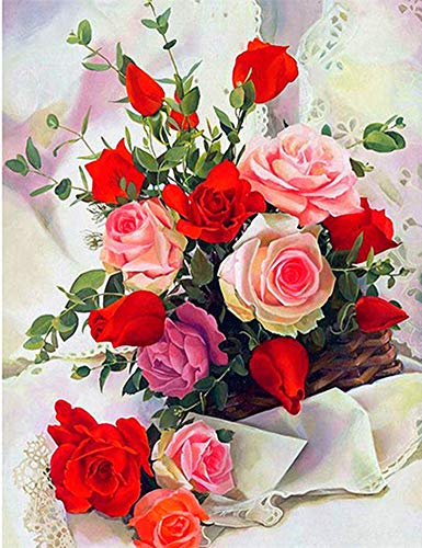 5D Diamond Painting Diamant Malerei Painting Bilder, Wowdecor Rot Rose Blumen Full Set Groß DIY Diamant Gemälde Malen Nach Zahlen von WOWDECOR