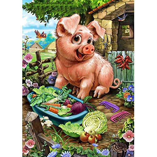 5D Diamond Painting Diamant Malerei Painting Bilder, Wowdecor Schöne Schwein Schweinchen Blumen Full Set Groß DIY Diamant Gemälde Malen Nach Zahlen von WOWDECOR