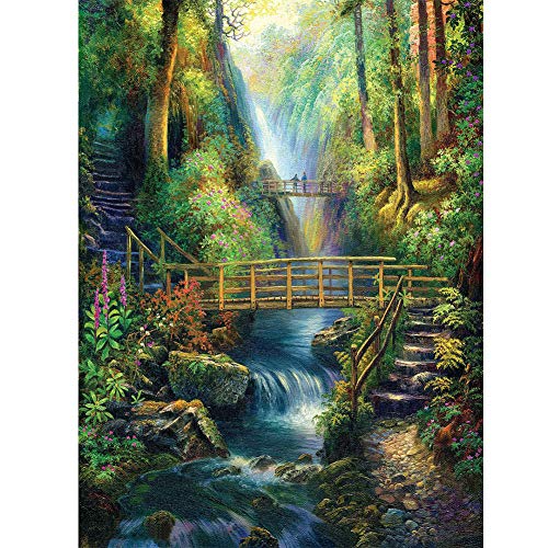 5D Diamond Painting Diamant Malerei Painting Bilder, Wowdecor Wald Wasserfall Landschaft Hölzern Brücke Full Set Groß DIY Diamant Gemälde Malen Nach Zahlen von WOWDECOR