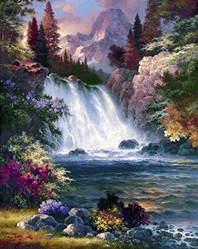 5D Diamond Painting Diamant Malerei Painting Bilder, Wowdecor Wasserfall Baum Fluss Berg Landschaft Full Set Groß DIY Diamant Gemälde Malen Nach Zahlen von WOWDECOR