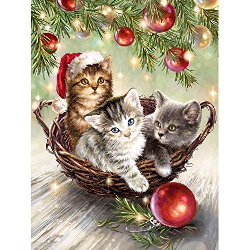 5D Diamond Painting Diamant Malerei Painting Bilder, Wowdecor Weihnachten Hut Kätzchen Katze Full Set Groß DIY Diamant Gemälde Malen Nach Zahlen von WOWDECOR