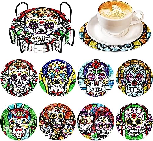 WOWDECOR Diamond Painting Untersetzer mit Halter 8 Stück, DIY HalloweenTischuntersetzer Glasuntersetzer 5D Diamant Painting Coaster für Gläser Tassen Auto Mosaik (Halloween) von WOWDECOR