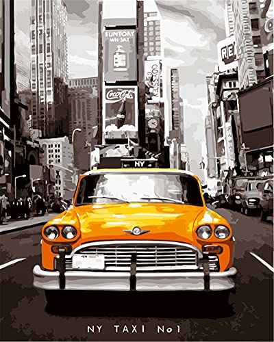 WOWDECOR Art Supplies Auto New York Street Landschaft DIY Malen nach Zahlen Kits 40 x 50 cm mit Malpinseln Leinwand (kein Rahmen) von WOWDECOR