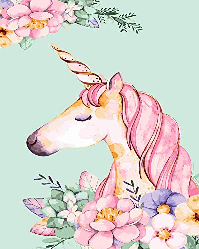 WOWDECOR DIY Malen nach Zahlen für Erwachsene Kinder Mädchen, Einhorn Pink Blume Träumen 40x50 cm Vorgedruckt Leinwand-Ölgemälde (mit Rahmen) von WOWDECOR