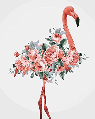 WOWDECOR DIY Malen nach Zahlen für Erwachsene Kinder Mädchen, Flamingos Blume 40x50 cm Vorgedruckt Leinwand-Ölgemälde (ohne Rahmen) von WOWDECOR