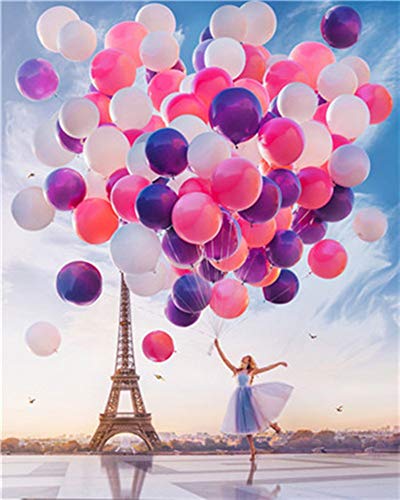 WOWDECOR DIY Malen nach Zahlen für Erwachsene Kinder Mädchen, Paris Eiffelturm Mädchen Ballon 40x50cm Vorgedruckt Leinwand-Ölgemälde (mit Rahmen) von WOWDECOR