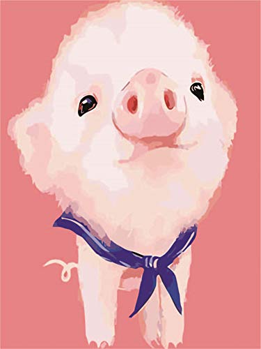 WOWDECOR DIY Malen nach Zahlen für Erwachsene Kinder Mädchen, Schwein Haustier Karikatur 40x50cm Vorgedruckt Leinwand-Ölgemälde (mit Rahmen) von WOWDECOR