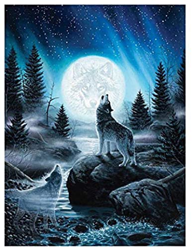 WOWDECOR Malen nach Zahlen-Sets für Erwachsene und Kinder, Ölgemälde zum Selbermachen, Wölfe, Tiere, Mond, Wald, 40,6 x 50,8 cm (rahmenlos) von WOWDECOR