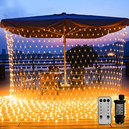 WOWDSGN 200 LED Lichternetz 3 x 2 m warmweiß Lichterkette Netz mit Fernbedienung Trafo Timer 8 Modi Lichtketten für Weihnachten, Halloween, Party, Geburstag, Hochzeit Geeignet für Innen und Außen von WOWDSGN