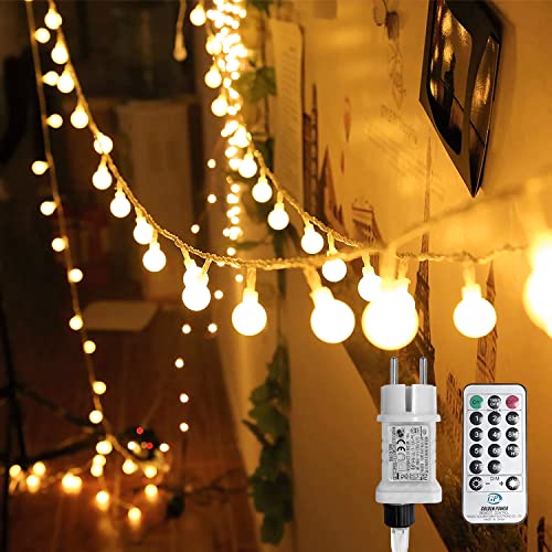 WOWDSGN Kugel Lichterkette, 150 LEDs Lichterkette 15M Dimmbar, Partylichterkette mit Stecker für Innen und Außen, 8 Leuchtmode, Enegiesparend, ideal für Weihnachten, Hochzeit, Party, Garten, Warmweiß von WOWDSGN