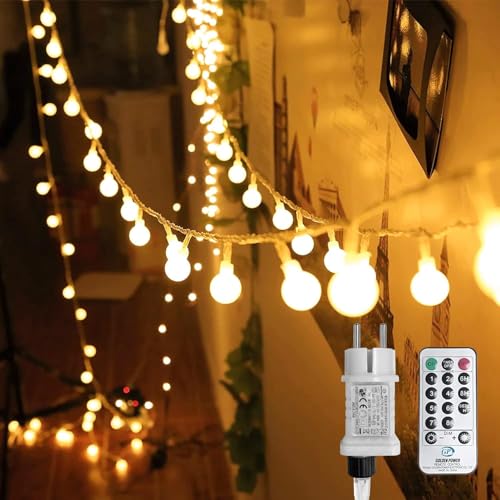 WOWDSGN Kugel Lichterkette,25M 250LEDs Lichterkette Dimmbar, Partylichterkette mit Stecker für Innen und Außen, 8 Leuchtmode, Enegiesparend, ideal für Weihnachten, Hochzeit, Party, Garten, Warmweiß von WOWDSGN