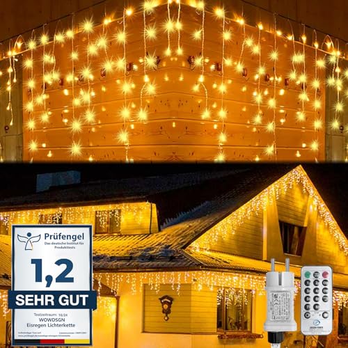 WOWDSGN Luci di Natale da Esterno 15M 660LED Natale Decorazioni Casa, Luci Natalizie da Esterno Cascata 8 Modalità, Tenda Luminosa Esterno Bianco Caldo IP44 von WOWDSGN