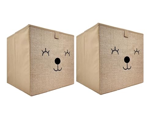 WOWGADGET SET 2x Faltbox Bär | Aufbewahrungsbox für Kinder aus Jute im Würfel für Regale und Schränke. Sortierbox/Spielzeugkiste Toy Bin für Dokumente, Spielzeug, Büroartikel uvm. 30x30x30cm von WOWGADGET