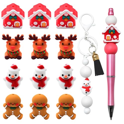 WOZADU 3D-Silikonperlen für Schlüsselanhängerherstellung, 12 Stück Weihnachts-Silikonperlen für Stift, lose Perlen für Armband, Halskette, Schlüsselband, Schmuck und handgefertigte Bastelarbeiten WOZADU 3D-Silikonperlen für Schlüsselanhängerherstellung, 12 Stück Weihnachts-Silikonperlen für Stift, lose Perlen für Armband, Halskette, Schlüsselband, Schmuck und handgefertigte Bastelarbeiten von WOZADU