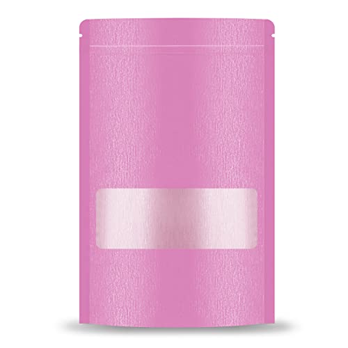 WObell 50 Pink Druckverschlussbeutel aus Kraftpapier, 12 x 20 cm, wiederverschließbare Kraftpapierbeutel mit Fenster, wiederverwendbare Druckverschlussbeutel für Lebensmittel, hitzeversiegelbare von WObell