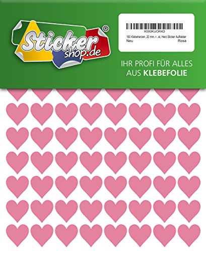 160 Klebeherzen, 20 mm, rosa, aus PVC Folie, wetterfest, Herz Sticker Aufkleber von WP Sticker