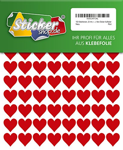 160 Klebeherzen, 20 mm, rot, aus PVC Folie, wetterfest, Herz Sticker Aufkleber von WP Sticker