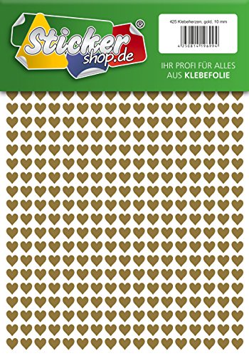 425 Klebeherzen, 10 mm, gold, aus PVC Folie, wetterfest, Herz Sticker Aufkleber von WP Sticker