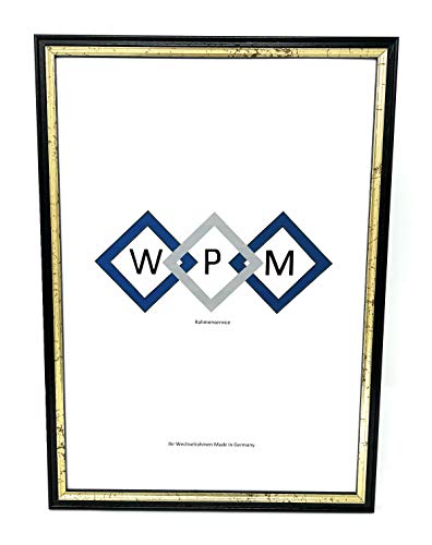 Bilderrahmen aus Holz, Schwarz/Gold, DIN A4, Braun/Gold Din A4 /WPM - Wechselrahmen Profil 6-55 (Schwarz/Gold DIN A4, Museumsglas) von WPM Rahmenservice