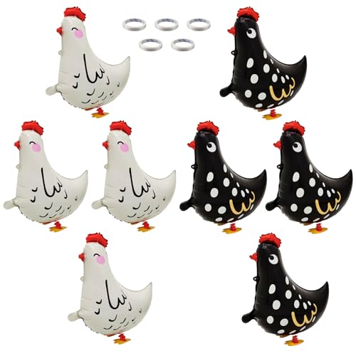 WPPQWP Chicken Balloons(8PCS,Weiß und Schwarz), Luftballon Huhn, Airwalker Ballon Huhn, Walker Folienballon Henne, Helium Ballons, Luftballon Tiere, Bauernhof, Party Dekorationen von WPPQWP