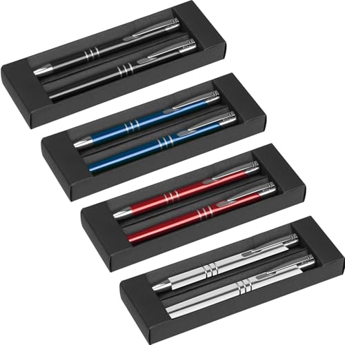 100x Hochwertiges Metall-Schreibset – Kugelschreiber & Rollerball mit blau schreibender Mine – Elegantes Design im schwarzen Etui – Erhältlich in Blau, Rot, Schwarz & Weiß von WPRO