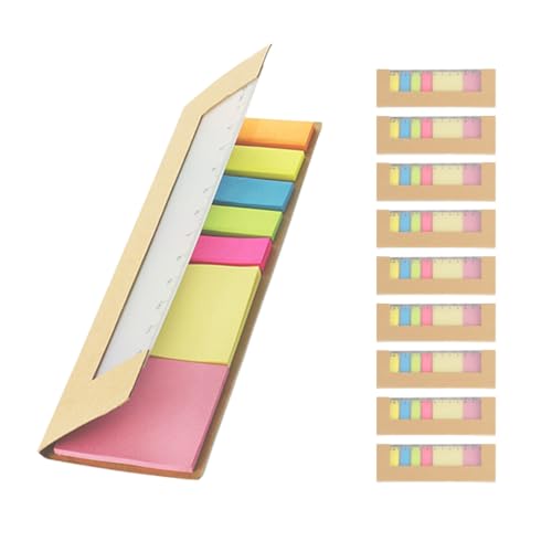 10x Haftnotizen-Set in Kartonhülle mit integriertem Lineal aus Kunststoff Rico | 5x25 Haftstreifen in Pfeilform und 2x25 Klebezettel groß | mehrfarbig | selbstklebend, beschreibbar | Sticky Notes von WPRO