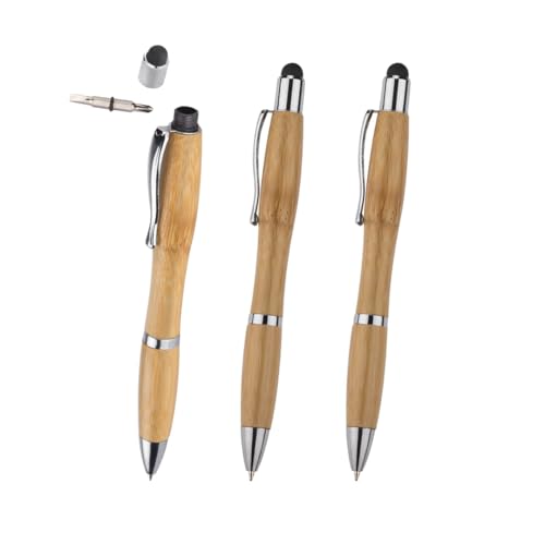 WPRO 100er Set Bambus-Touchpen-Kugelschreiber mit Schraubendreher Arno | Eingabe-Stift | Tablet & Smartphone | Touch-Screen | Stylus-Pen Spitze | Multitool 3in1 | Geschenk von WPRO