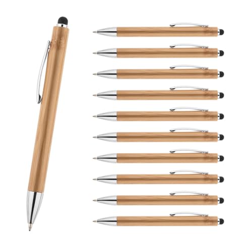 WPRO Bamboo 100er Set Touchpen Kugelschreiber aus Bambus – Nachhaltige, blauschreibende Stifte mit austauschbarer Mine und Touch-Funktion für Smartphones von WPRO