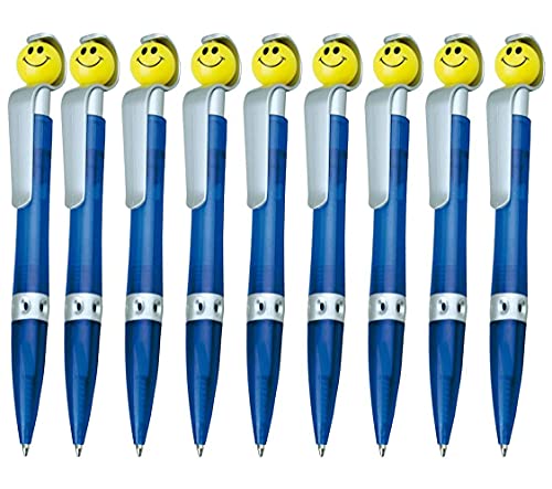 WPRO Kugelschreiber Sunny 9 Stück | Mitgebsel Gastgeschenk für Kindergeburtstage |Jungen & Mädchen| Kugelschreibmine Blau- mit Smiley Kinder-Kugelschreiber Kulli Mitgebsel | Blau von WPRO