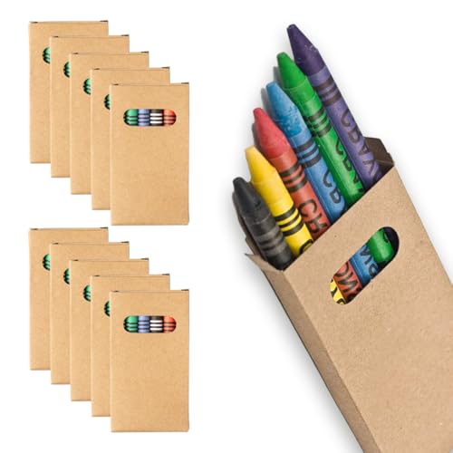 WPRO Wachs-Malstifte 10-er Set mit je 6 Farben | Mini | Farbstifte | Gastgeschenk Kindergeburtstag Mitgebsel Artzpraxen Restaurant Schule | Crayons | Jungen & Mädchen | Kartonbox | braun von WPRO