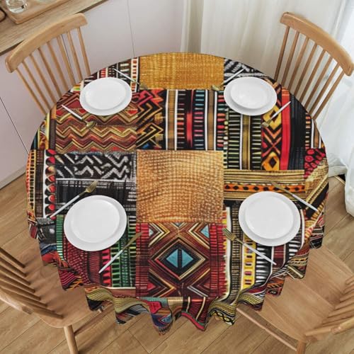 WPUTY Afrikanische Textil-Patchwork-Tischdecke mit dekorativem Spitzenrand, 152,4 cm, waschbar, für Esszimmer, Bankette, Hochzeiten von WPUTY