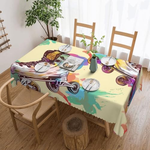 WPUTY Bunte Tischdecke mit Rollschuhen, bedruckt, rechteckig, mit dekorativem Spitzenrand, 183 x 137 cm, waschbarer Stoff, Bauernhaus-Tischdecke für Esszimmer, Bankette und Hochzeiten von WPUTY