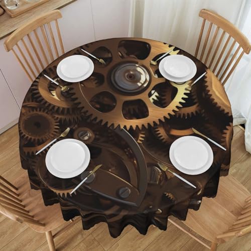 WPUTY Coole Steampunk-Tischdecke, bedruckt, rund, mit dekorativem Spitzenrand, 152,4 cm, waschbar, für Esszimmer, Bankette, Hochzeiten von WPUTY