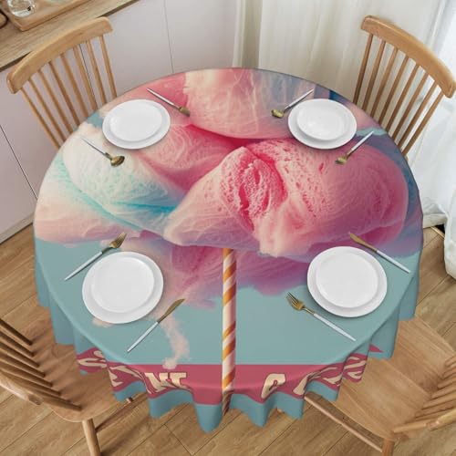 WPUTY Cotton Candy bedruckte runde Tischdecke mit dekorativem Spitzenrand, 152,4 cm, waschbarer Stoff, Bauernhaus-Tischdecke für Esszimmer, Bankette, Hochzeiten von WPUTY