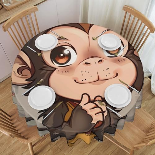 WPUTY Monkey Art bedruckte runde Tischdecke mit dekorativem Spitzenrand, 152,4 cm, waschbarer Stoff, Bauernhaus-Tischdecke für Esszimmer, Bankette, Hochzeiten von WPUTY