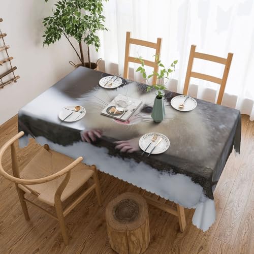 WPUTY Opossum Tischdecke im Schnee, bedruckt, rechteckig, mit dekorativem Spitzenrand, 183 x 137 cm, waschbarer Stoff, Bauernhaus-Tischdecke für Esszimmer, Bankette und Hochzeiten von WPUTY