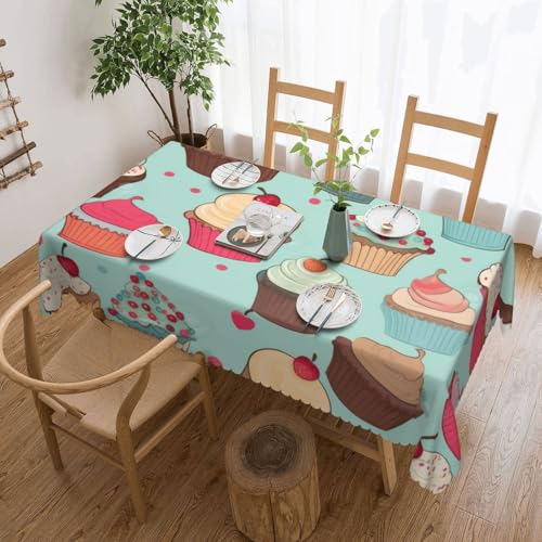 WPUTY Rechteckige Tischdecke mit Cupcake-Muster, mit dekorativem Spitzenrand, 183 x 137 cm, waschbar, für Esszimmer, Bankette und Hochzeiten von WPUTY