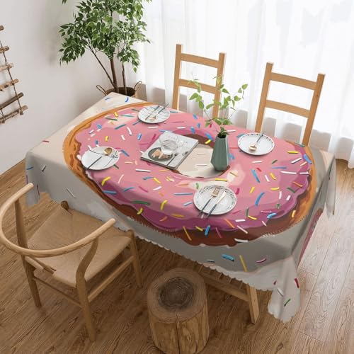 WPUTY Rechteckige Tischdecke mit Donuts-Motiv, mit dekorativem Spitzenrand, 183 x 137 cm, waschbarer Stoff, Bauernhaus-Tischdecke für Esszimmer, Bankette und Hochzeiten von WPUTY